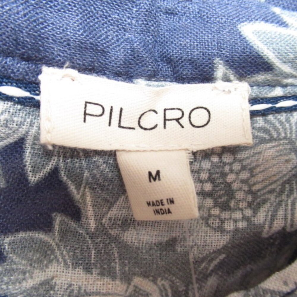 Anthropologie Pilcro Short-Sleeve Smocked Linen Buttondown Blouse Blue M - Picture 11 of 12